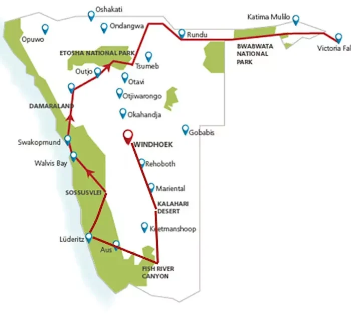 Namibië, Botswana en de Victoria watervallen (23 dagen)