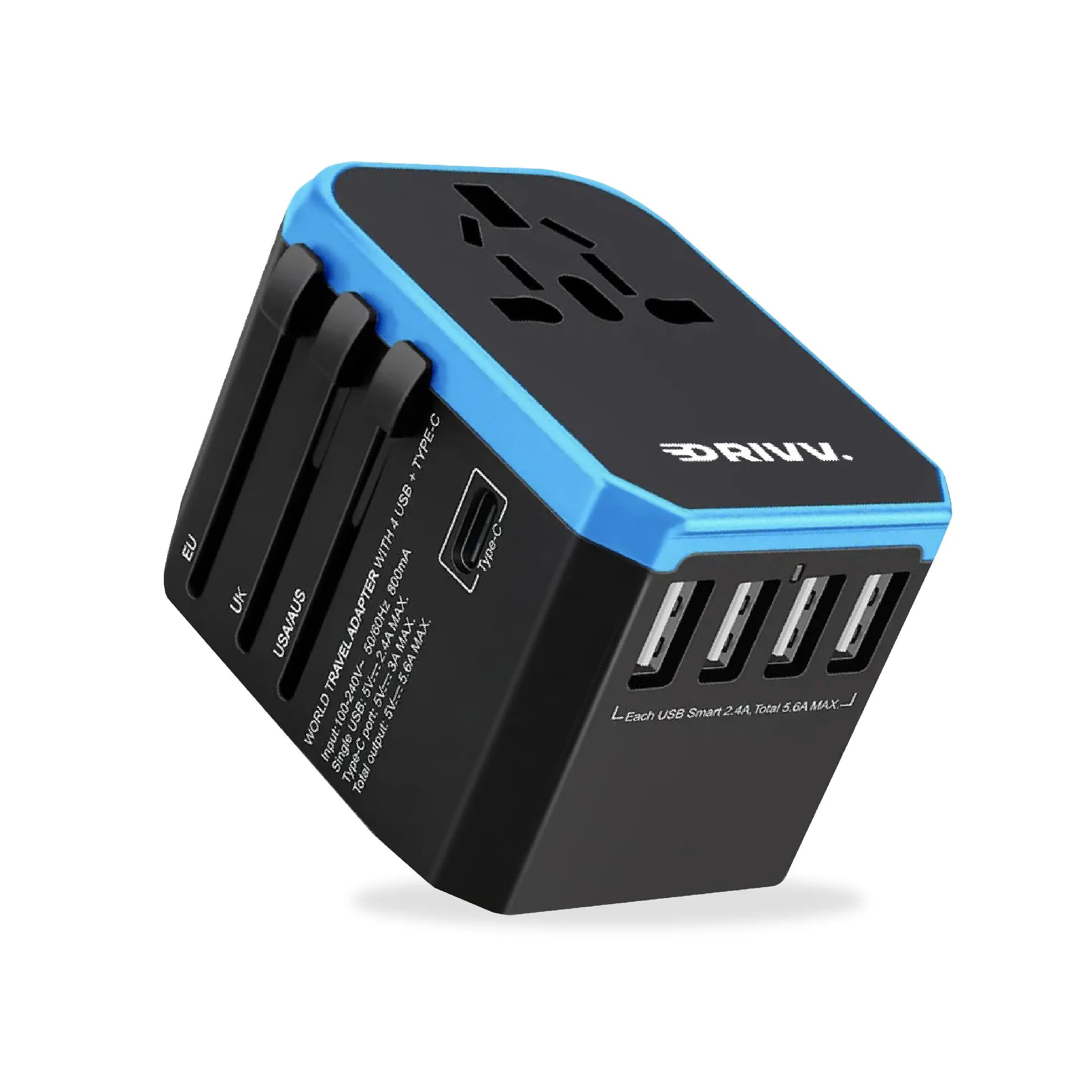 Drivv.  Universele Wereldstekker  Fast Charge  Zwart