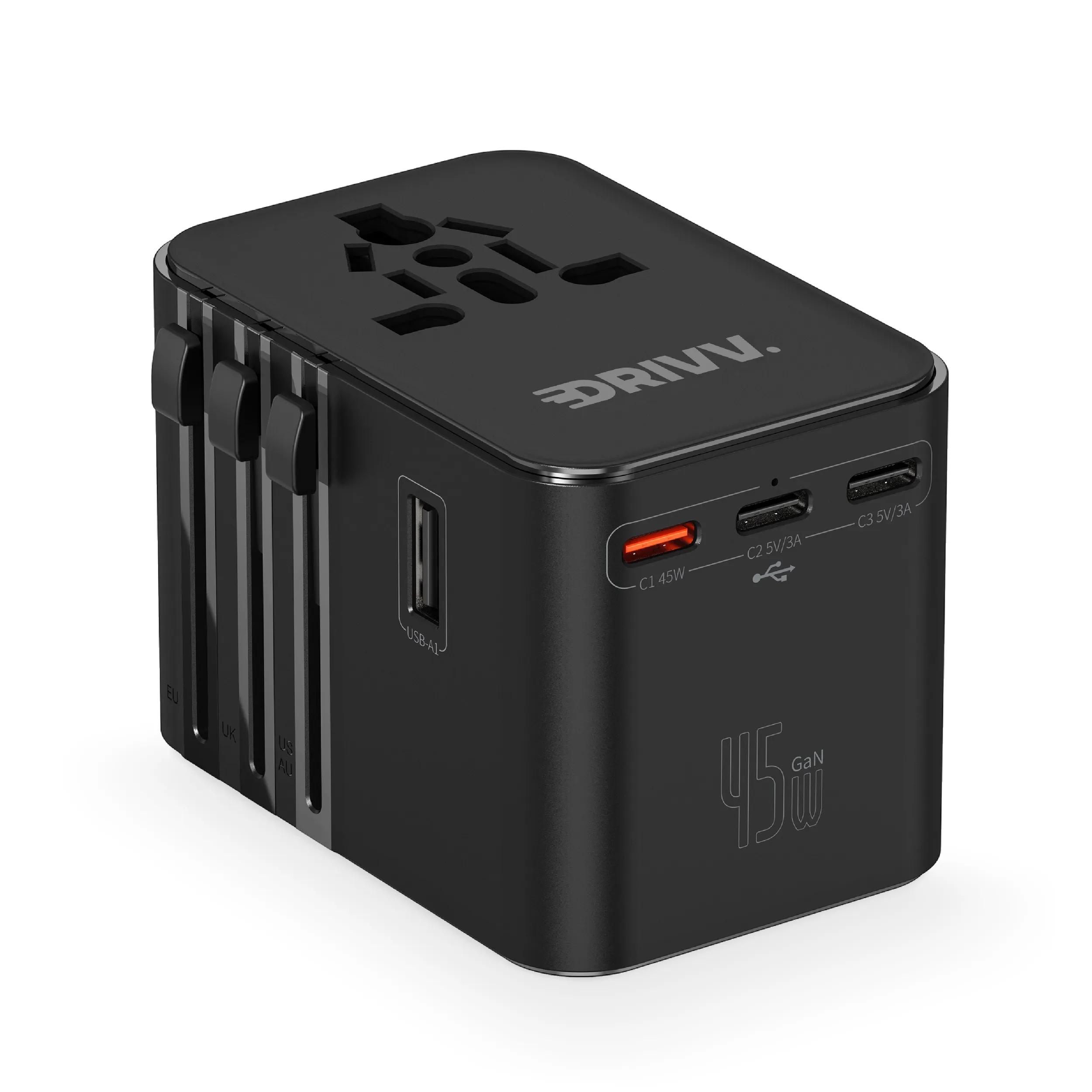 Drivv.  Universele Wereldstekker USB C  45W  Zwart